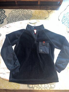 Women Topo Black quarter zip Fleece Pullover Sweater with Chest Pocket